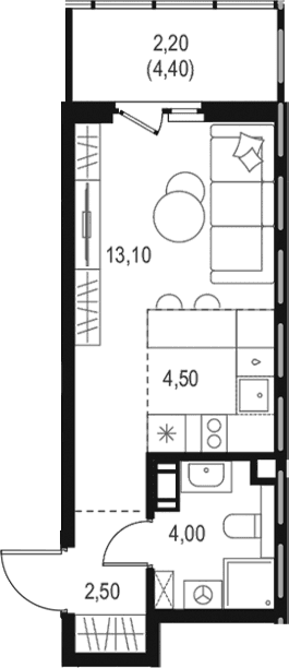 Планировка: Студия 24,1 м² в ЖК «Левел Мечникова»