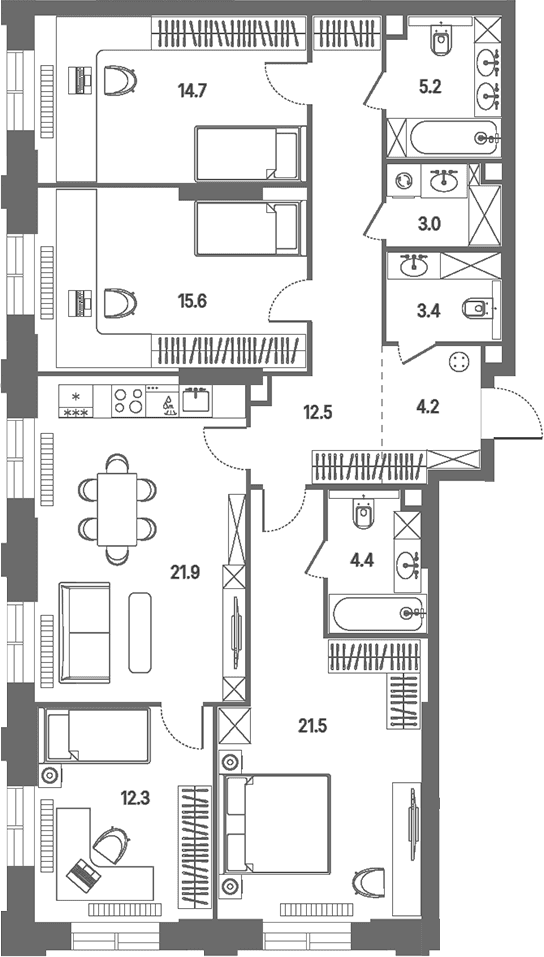 Планировка: Квартира евро-5 118,7 м² в ЖК «КОД Сокольники»