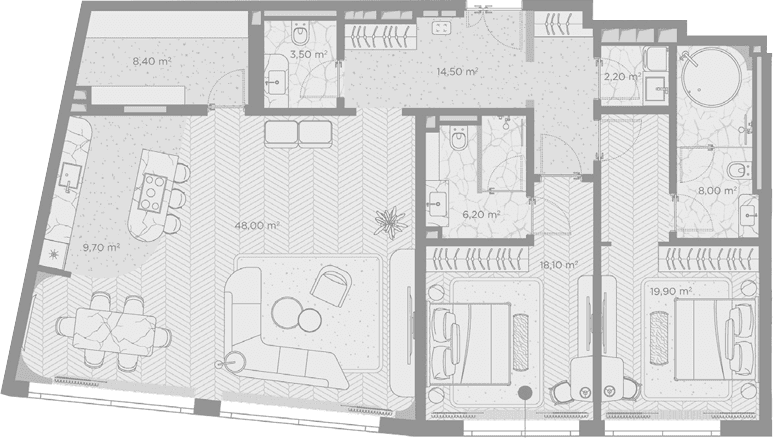 Планировка: 2-комнатная квартира 138,5 м² в ЖК «Николь»
