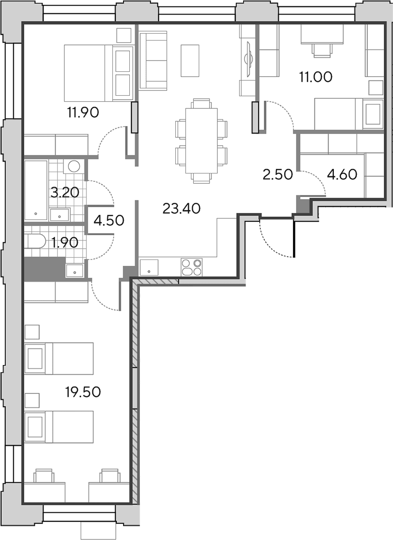 Планировка: Квартира евро-4 82,5 м² в ЖК «Вейв»