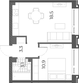 Планировка: 1-комнатная квартира 35,8 м² в ЖК «Вейв»