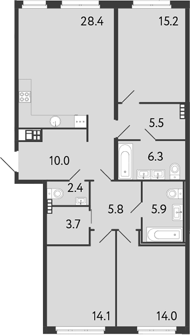 Планировка: Квартира евро-4 111,3 м² в ЖК «Визионер»