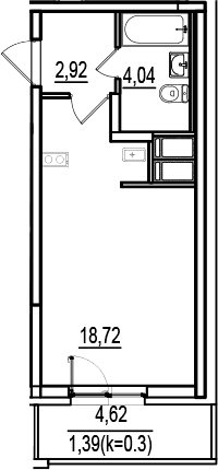 Планировка: Студия 25,7 м² в ЖК «ИСКРА-Сити»