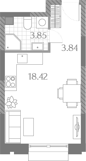 Планировка: Студия 26,1 м² в ЖК «Дмитровское Небо»