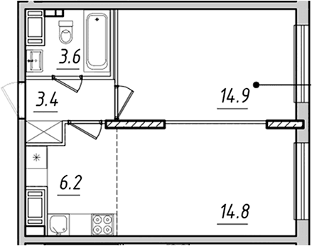 Планировка: Евродвушка 42,9 м² в ЖК «Измайловский»