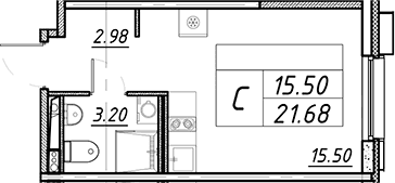 Планировка: Студия 21,7 м² в ЖК «АВЕНЮ-АПАРТ ПУЛКОВО»