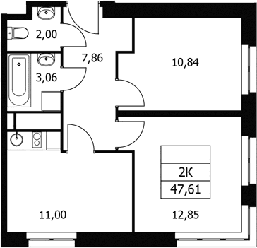 Планировка: 2-комнатная квартира 47,6 м² в ЖК «Волковская 67»