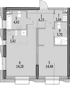 Планировка: Евродвушка 48,1 м² в ЖК «N'ICE LOFT»