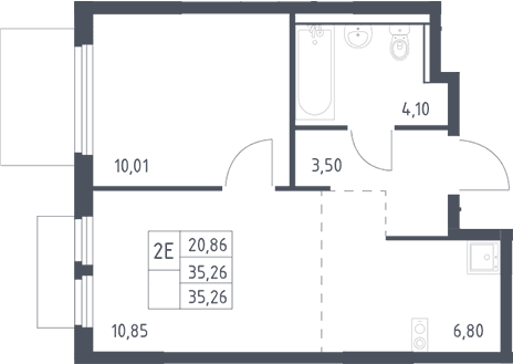 Планировка: Евродвушка 35,3 м² в ЖК «Пригород Лесное»
