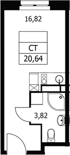 Планировка: Студия 20,6 м² в ЖК «Волковская 67»