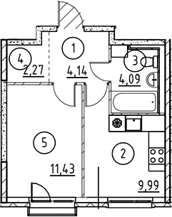 Планировка: 1-комнатная квартира 31,9 м² в ЖК «Невская Долина»