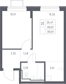 Планировка: Евродвушка 38,7 м² в ЖК «Богдановский лес»