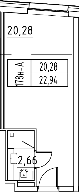 Планировка: Студия 22,9 м² в ЖК «ЙЕС Лидер»