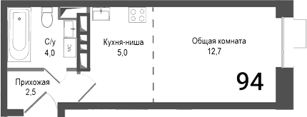 Планировка: Студия 24,2 м² в ЖК «Киноквартал»