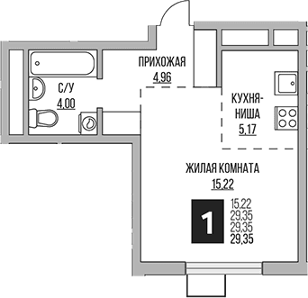 Планировка: Студия 29,4 м² в ЖК «Гранель Мытищи»