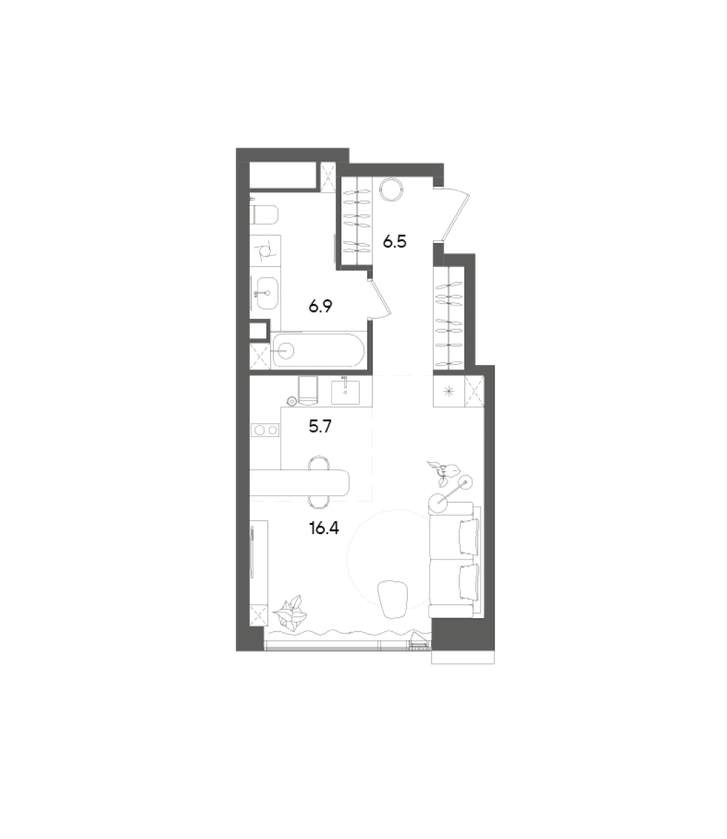 Планировка: Студия 35,5 м² в ЖК «СТОУН Грэйн»
