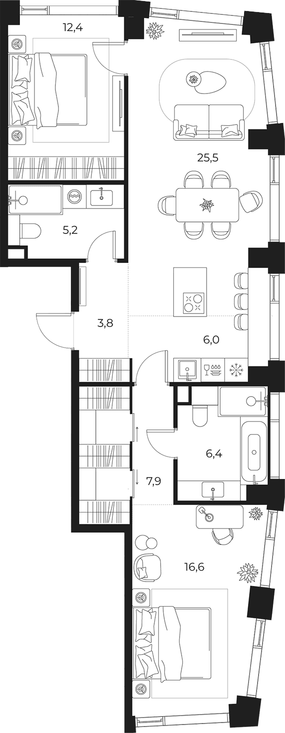 Планировка: Евротрёшка 83,8 м² в ЖК «МАСТЕРС»