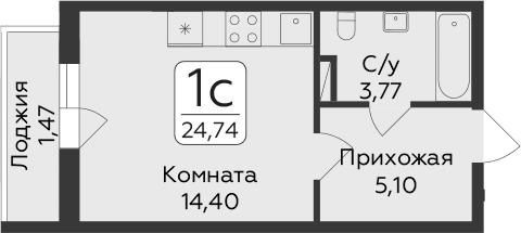 Планировка: Студия 23,3 м² в ЖК «Панорама Юкки. ГК Развитие. Санкт-Петербург»