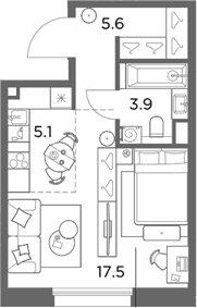 Планировка: Студия 32,1 м² в ЖК «Станиславский»
