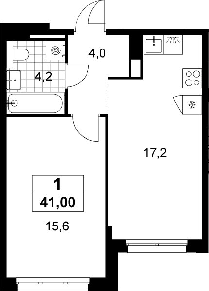 Планировка: Евродвушка 41 м² в ЖК «Деснаречье»