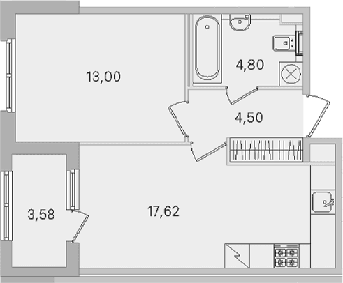 Планировка: Евродвушка 39,9 м² в ЖК «Дубровский»