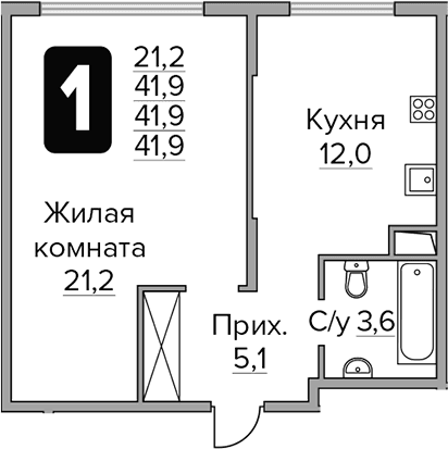 1-комнатная квартира