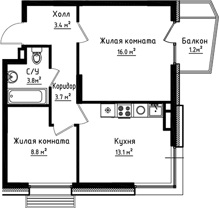 2-комнатная квартира
