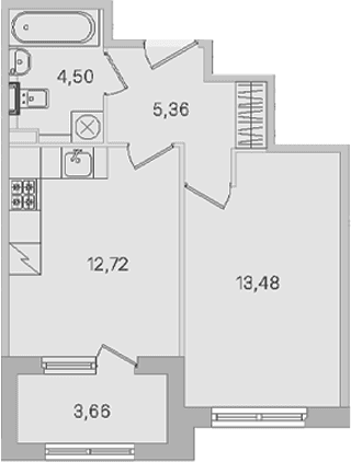 Планировка: 1-комнатная квартира 36,1 м² в ЖК «Дубровский»
