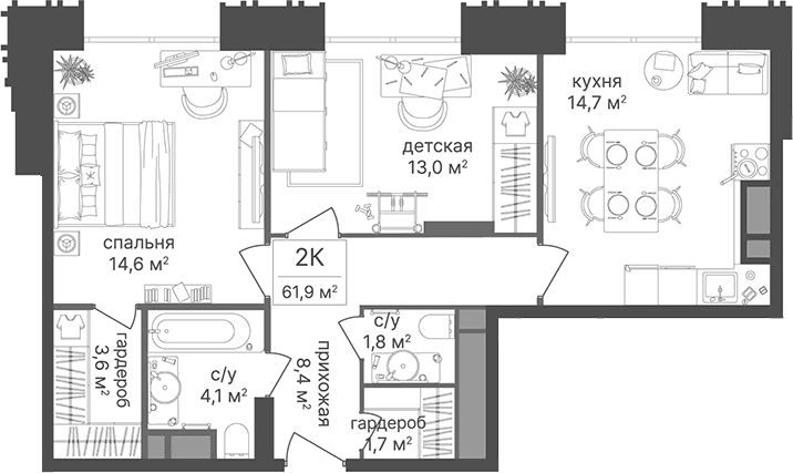 2-комнатная квартира