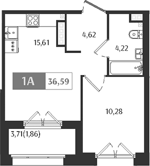 Планировка: Евродвушка 34,7 м² в ЖК «Ranta Residence»