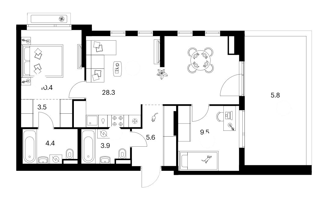 Планировка: 2-комнатная квартира 65,6 м² в ЖК «Зеленый парк»