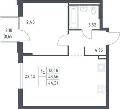 Планировка: Евродвушка 43,7 м² в ЖК «Рублевский квартал»