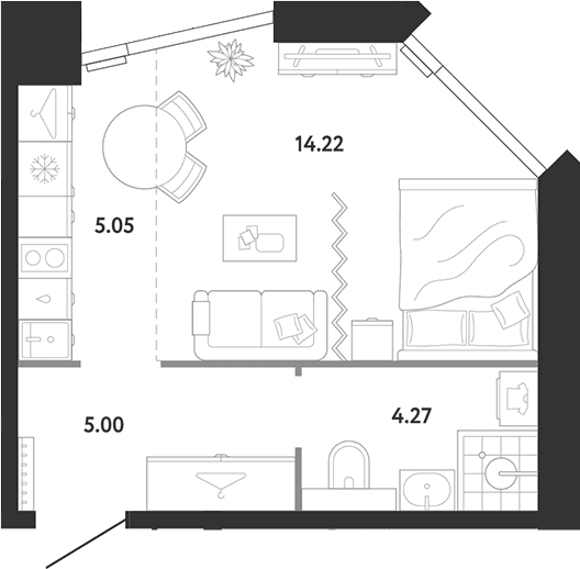 Планировка: Студия 28,5 м² в ЖК «Ридж»