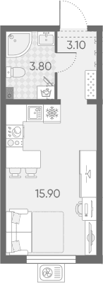 Планировка: Студия 22,8 м² в ЖК «Ручьи 2»