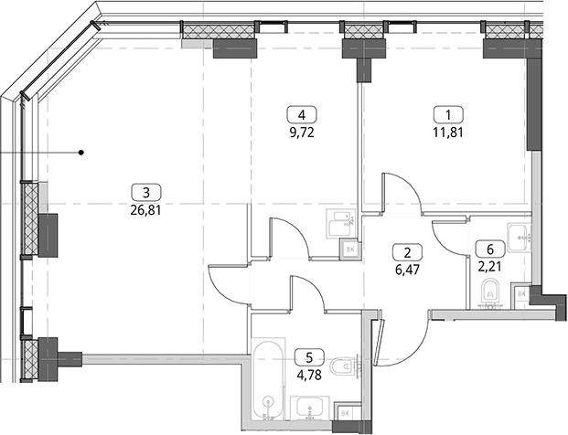 Планировка: Евродвушка 61,8 м² в ЖК «СИТИДЗЕН»