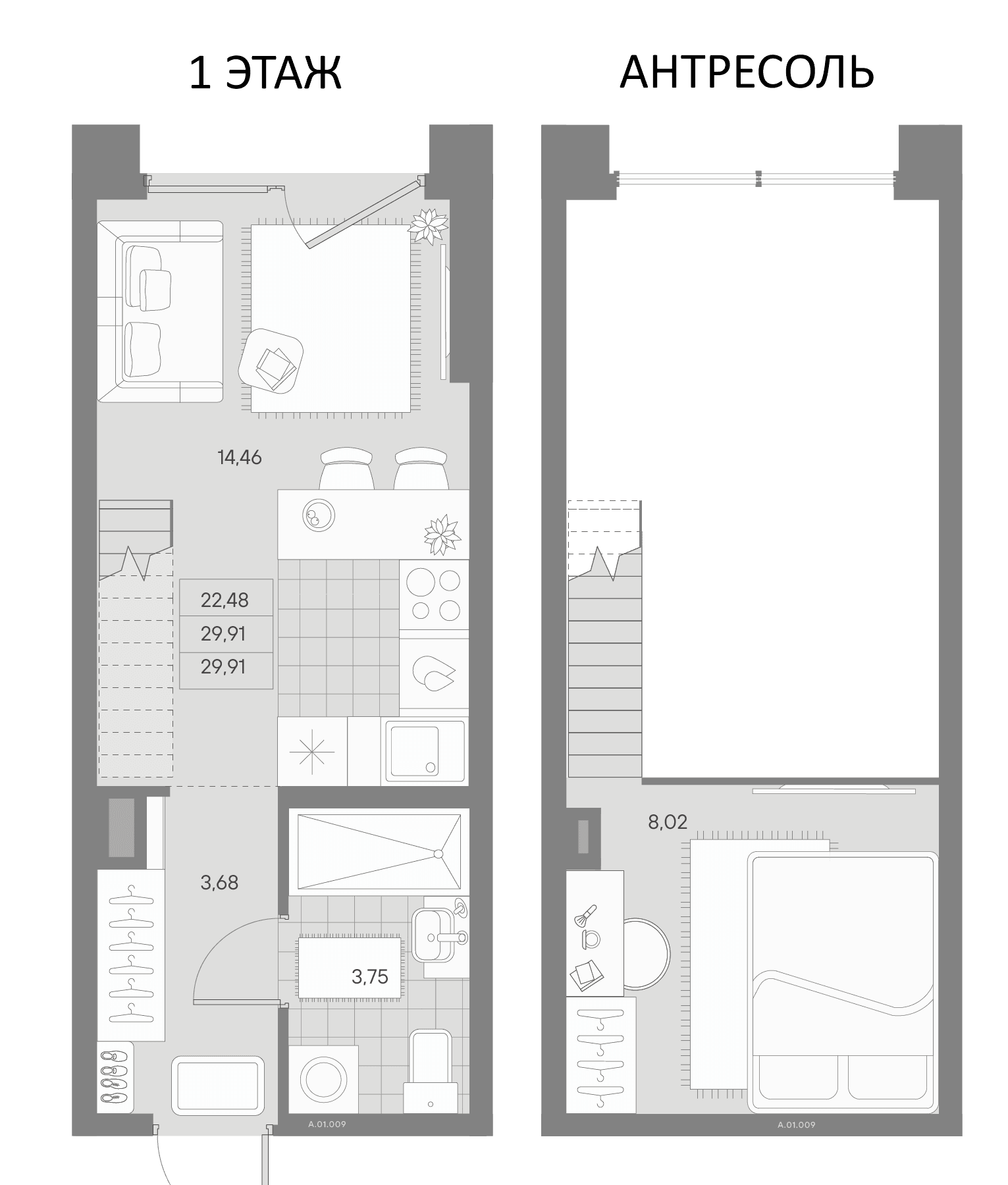 Планировка: Студия 29,9 м² в ЖК «Альпен»