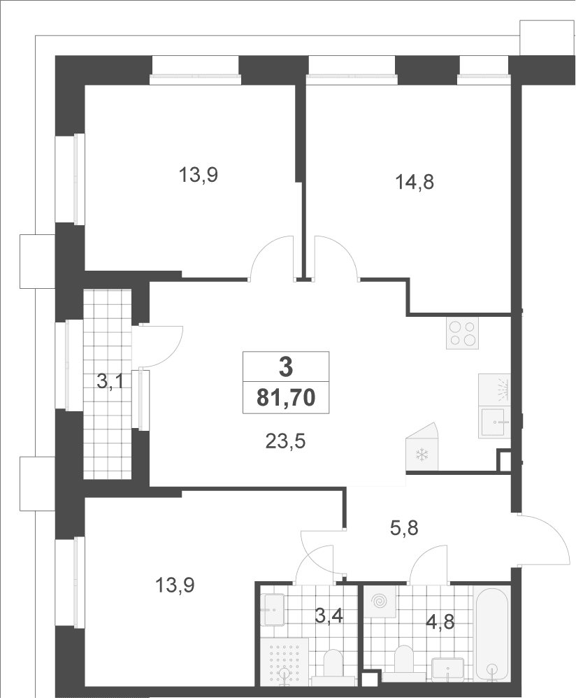 Планировка: Квартира евро-4 80,2 м² в ЖК «Деснаречье»