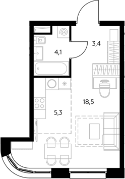 Планировка: Студия 31 м² в ЖК «Адмирал»
