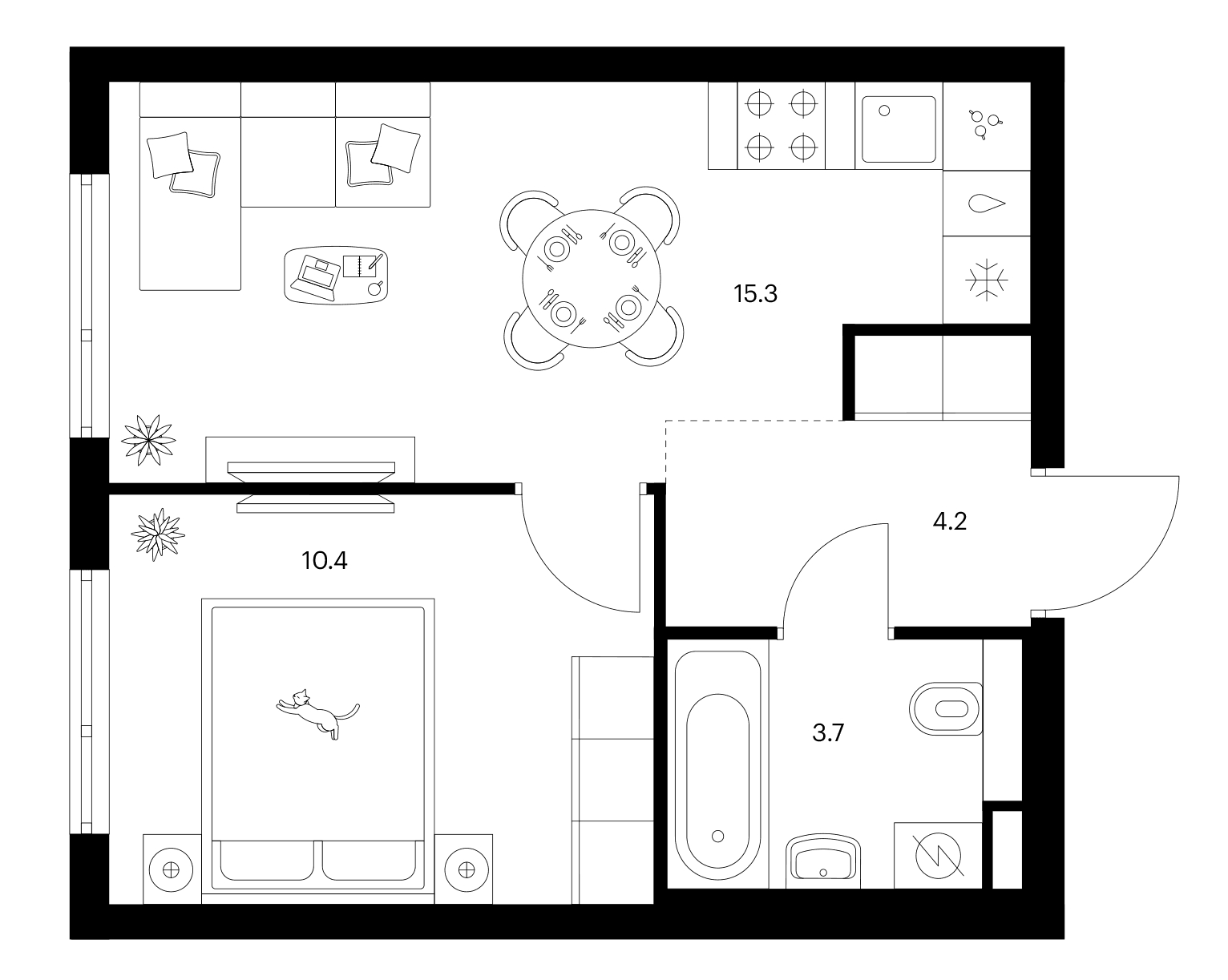 Планировка: 1-комнатная квартира 33,6 м² в ЖК «Белая Дача парк»