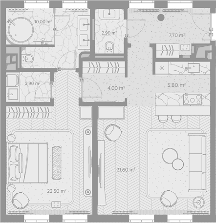 Планировка: 1-комнатная квартира 88,4 м² в ЖК «Николь»