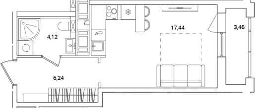 Планировка: Студия 27,8 м² в ЖК «ОКЛА»