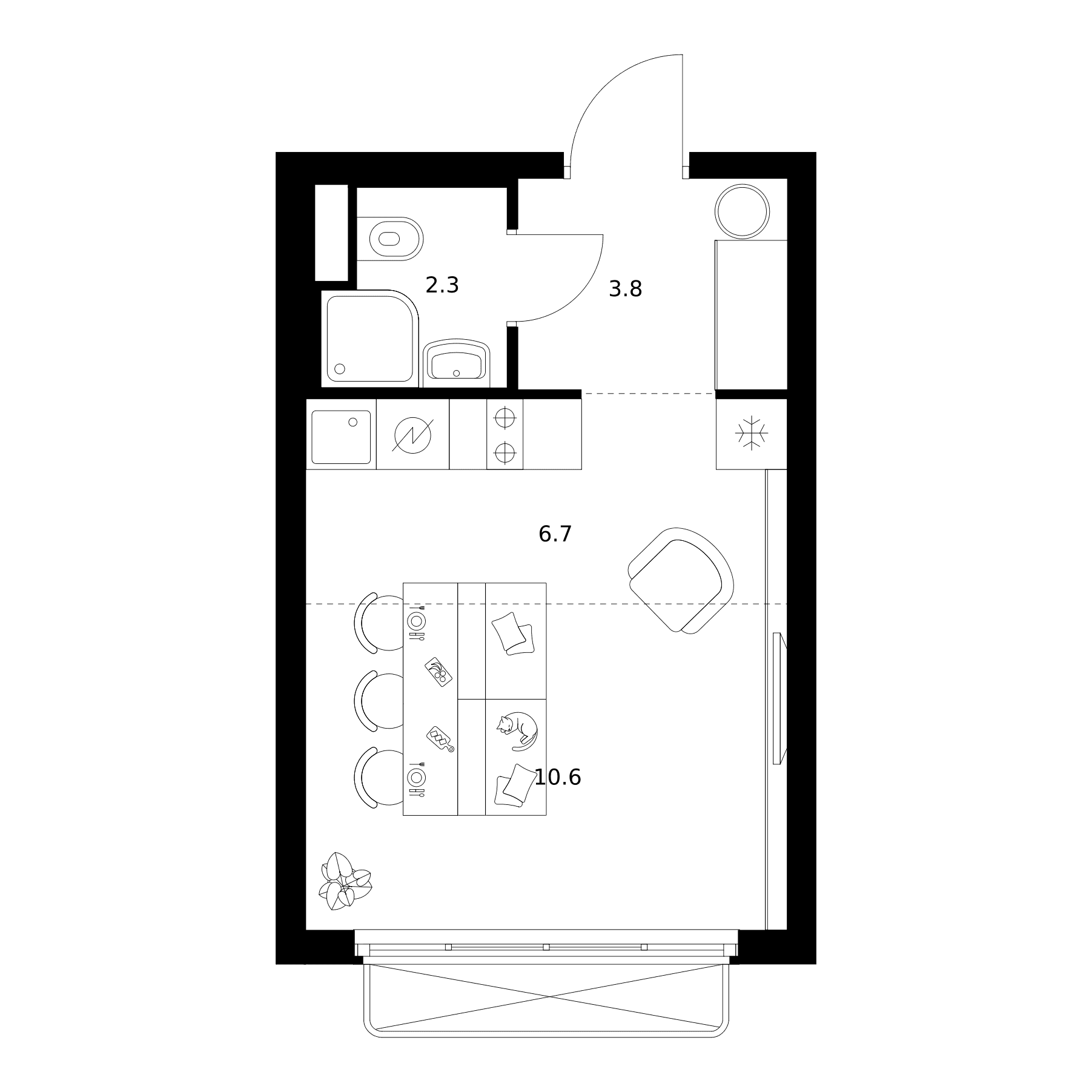 Планировка: Студия 23,4 м² в ЖК «2-й Иртышский»