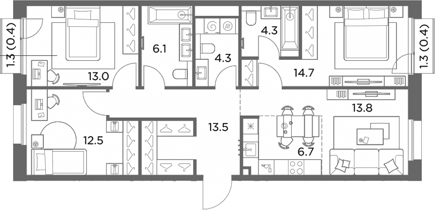 Планировка: Квартира евро-4 88,9 м² в ЖК «Станиславский»