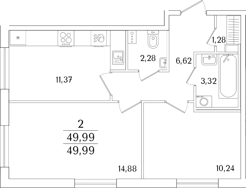 Планировка: 2-комнатная квартира 50 м² в ЖК «Кинопарк»