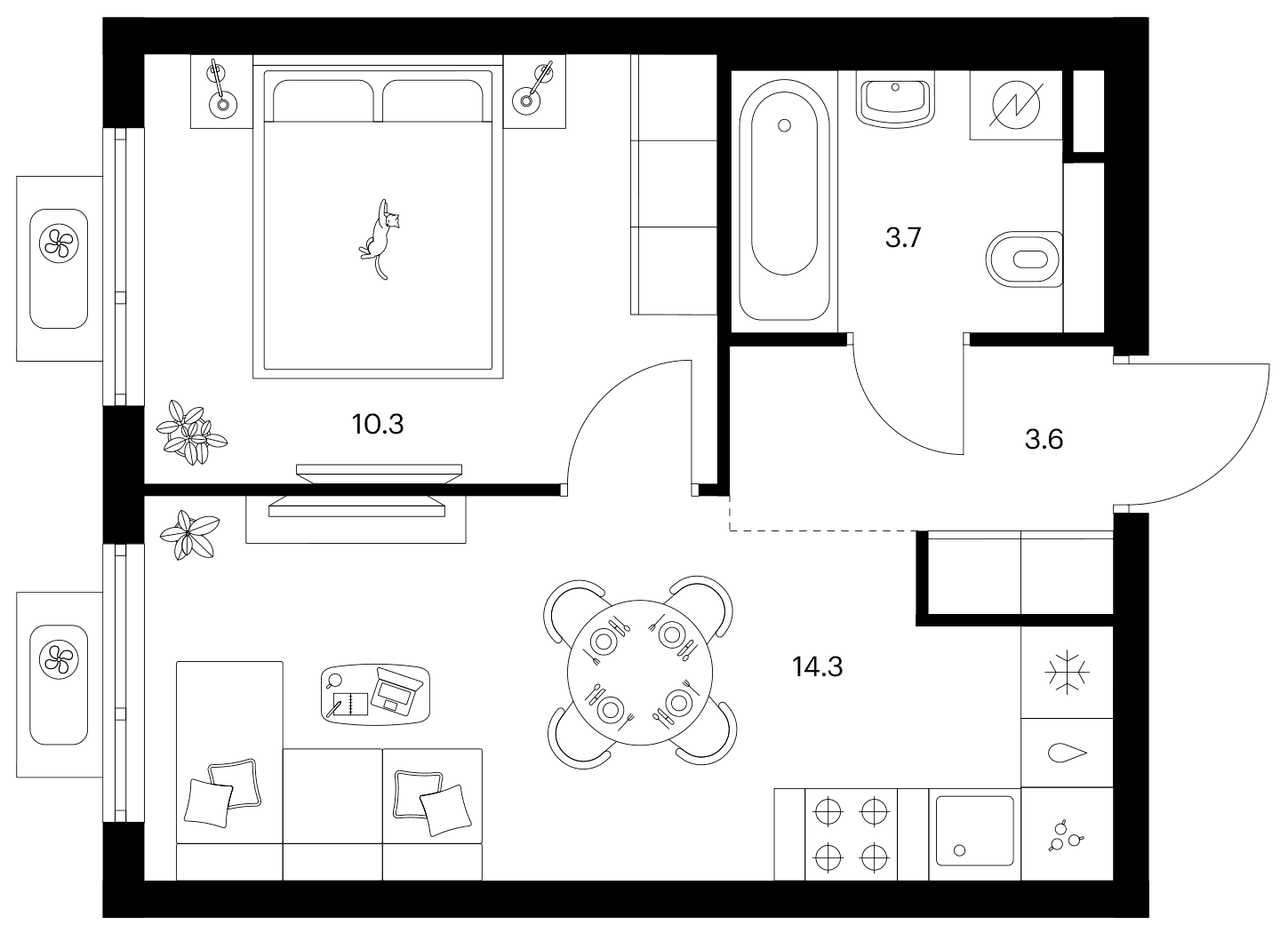 Планировка: 1-комнатная квартира 31,9 м² в ЖК «Белая Дача парк»