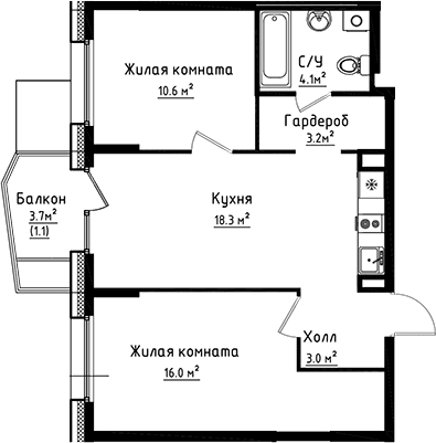 2-комнатная квартира
