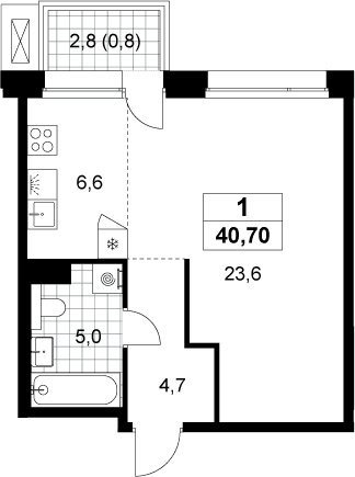 Планировка: Студия 39,9 м² в ЖК «Хольм»