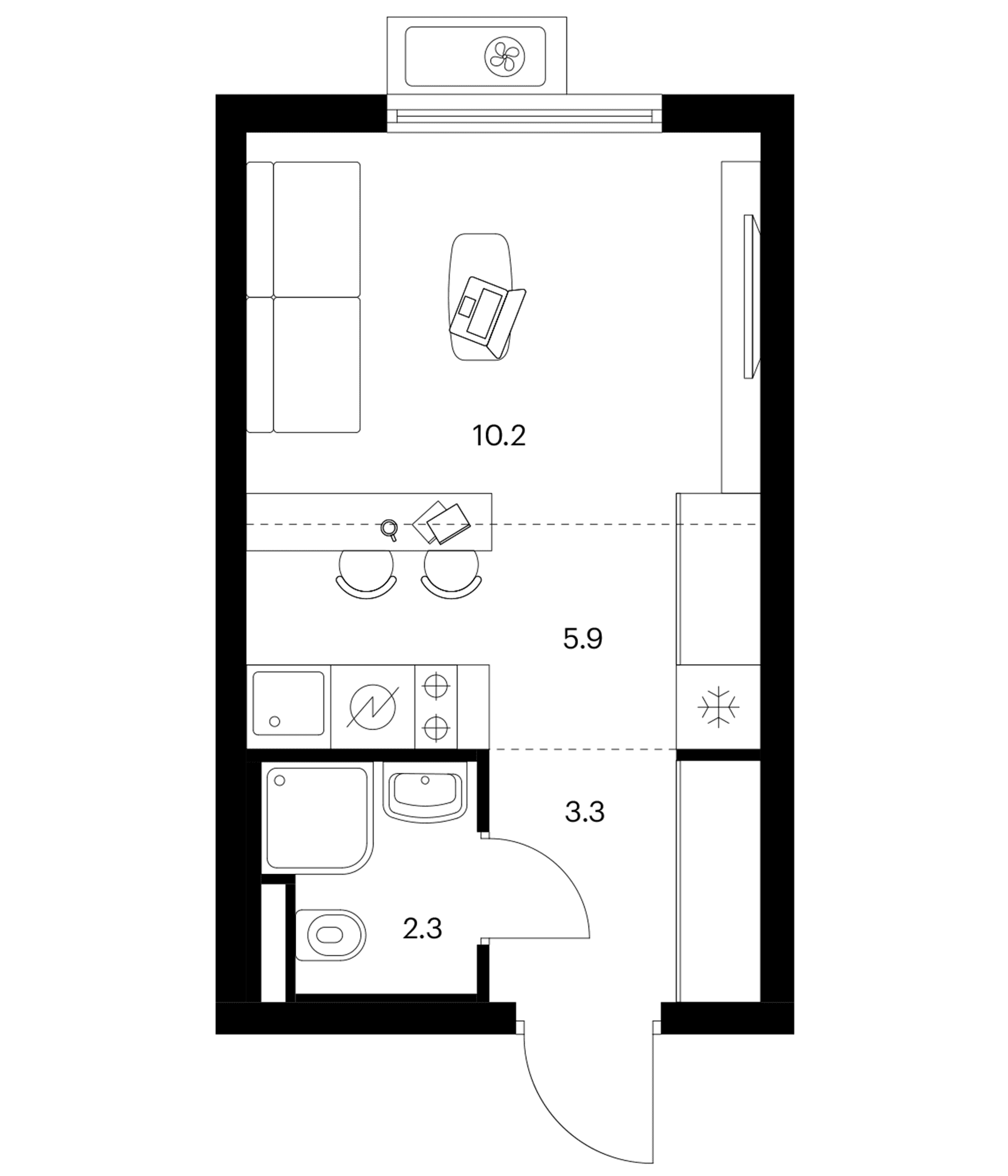 Планировка: Студия 21,7 м² в ЖК «Белая Дача парк»