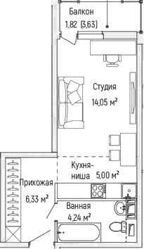 Планировка: Студия 29,6 м² в ЖК «Рига Хиллс»