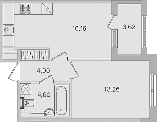 Планировка: Евродвушка 38 м² в ЖК «Дубровский»